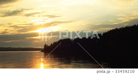 Kenozero lake. Sunset. Aged photo. Russian north. 33459210