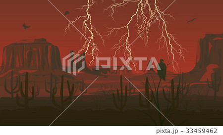 Illustration prairie wild west with thunderstorm 33459462