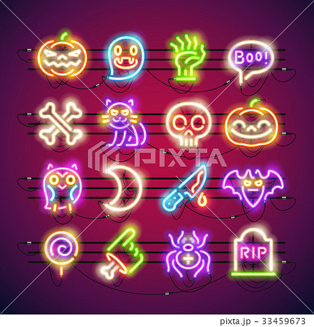 Halloween Colorful Neon Iconsのイラスト素材