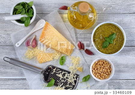 green sauce pesto with basil, cheese 33460109
