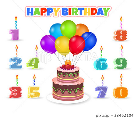 Cartoon birthday cake with balloons 33462104