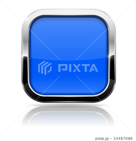 Square button. Blue web icon with metal frame 33467086