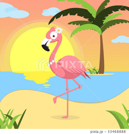 Summer background with Pink flamingo, of beach at 33468888