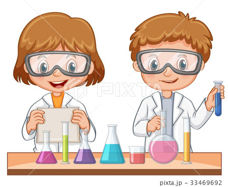 Two students do science experiment 33469692