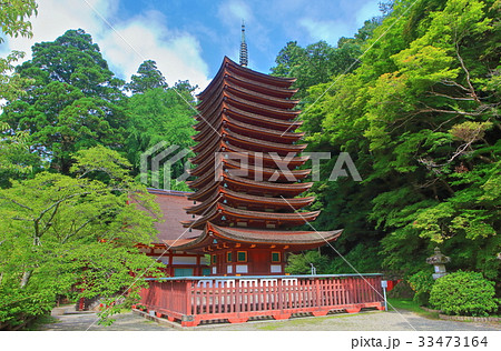 深緑の談山神社の十三重塔 33473164