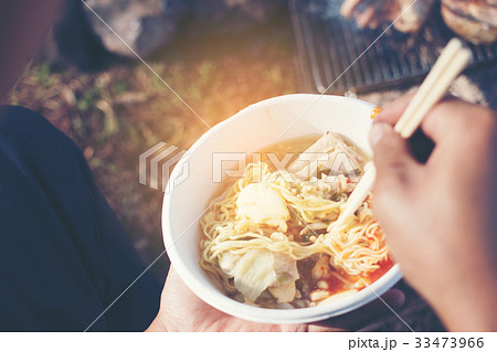 friends cooking breakfast in weekend camping friends cooking breakfast in weekend camping 33473966