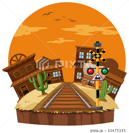 Scene With Cowboy Town And Railroadのイラスト素材