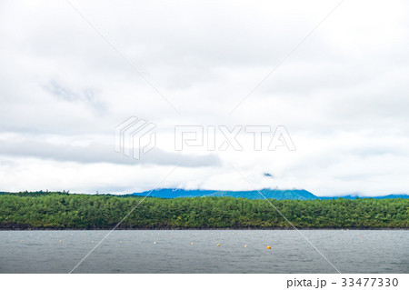 西湖（富士五湖）と溶岩壁 33477330