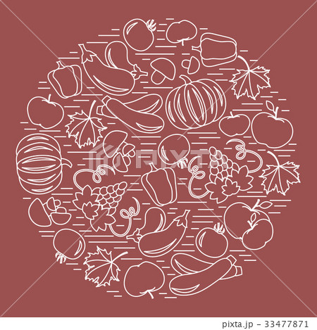 autumn seasonal fruits and vegetables in circle 33477871