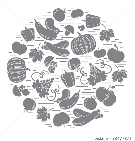 autumn seasonal fruits and vegetables in circle 33477872