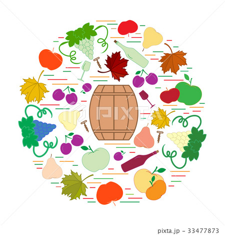 autumn seasonal fruits and vegetables in circle 33477873