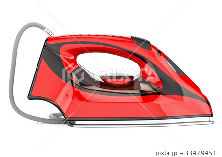 Red electric steam iron, 3D rendering Red electric steam iron, 3D rendering 33479451