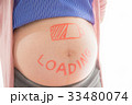 Close up pregnant belly write word loading 33480074
