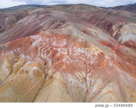 Aerial view on Rainbow mountains colorful pattern Aerial view on Rainbow mountains colorful pattern 33480089