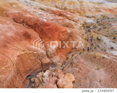 Aerial view on Rainbow mountains colorful pattern Aerial view on Rainbow mountains colorful pattern 33480097