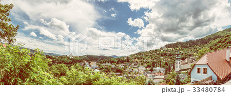 Panoramic photo of Banska Stiavnica, yellow filter 33480784