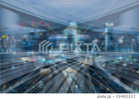 Night city downtown light over motion blurred 33483322