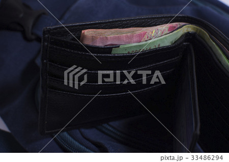Black wallet with money baht. Black wallet with money baht. 33486294