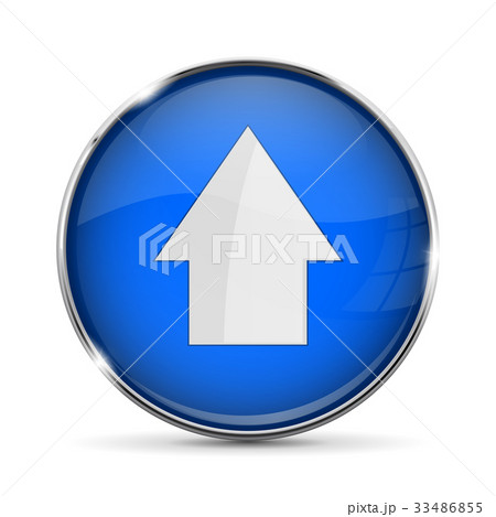 Blue UP button with white arrow. Shiny 3d icon 33486855