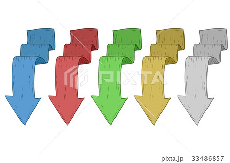 Colored DOWN arrows. Hand drawn sketch 33486857