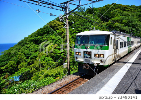 伊豆北川 駅　ＪＲ 185系 特急 踊り子 　2017年5月 （静岡県 東伊豆） 33490141