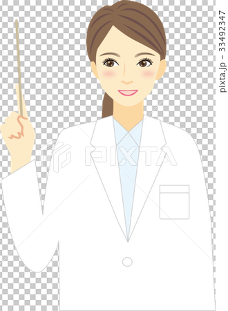 Woman in white coat holding and explaining a stick 33492347