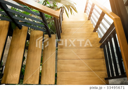 wooden staircase in the building modern home 33495671