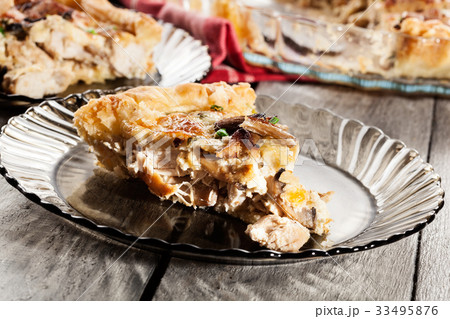 Slice of tart with chicken amd mushrooms 33495876