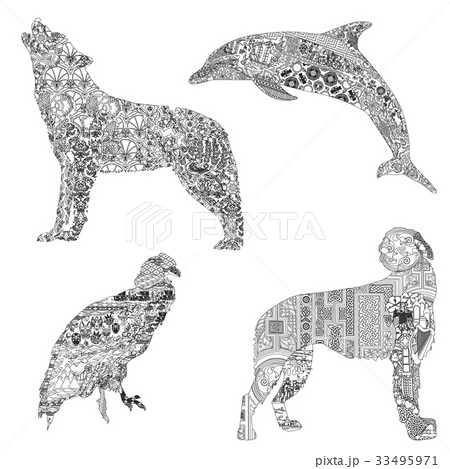 Set of animals with ethnic ornaments Set of animals with ethnic ornaments 33495971