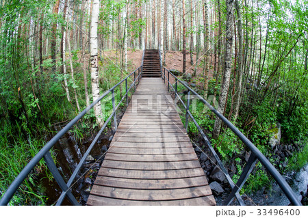 Suspension bridge in the park. Suspension bridge in the park. 33496400