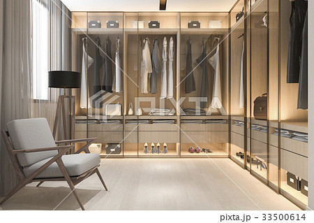 minimal scandinavian wood walk in closet  33500614