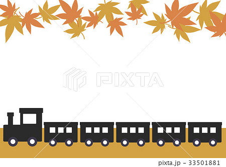 機関車と紅葉の秋なフレームのイラスト素材