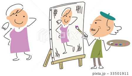 モデルを少し変えて描く画家 33501911