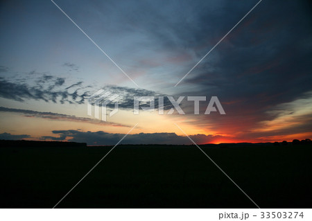 Natural Sunset Sunrise Sun Over Skyline, Horizon 33503274
