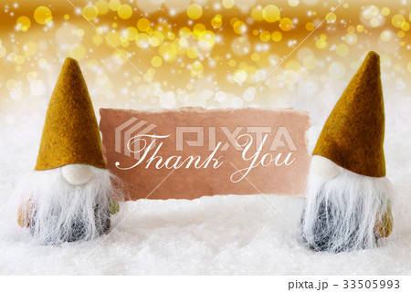 Golden Noble Gnomes With Card, Text Thank You 33505993
