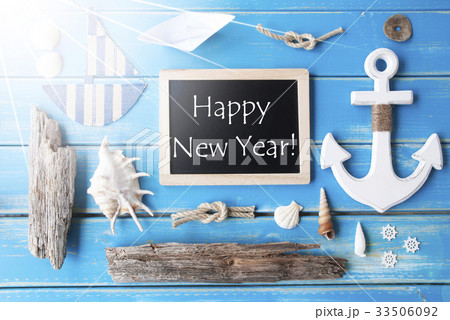Sunny Nautic Chalkboard And Text Happy New Year 33506092