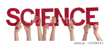 People Hands Holding Red Straight Word Science People Hands Holding Red Straight Word Science 33506341