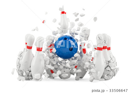 Bowling pins destroyed, 3D rendering 33506647