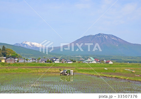 田植えの季節を迎えた新緑の信濃町と黒姫山 田植えの季節を迎えた新緑の信濃町と黒姫山 33507376