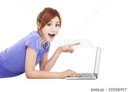 surprised young woman with laptop surprised young woman with laptop 33509457