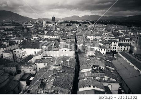 Lucca rooftop view with mountain 33511302
