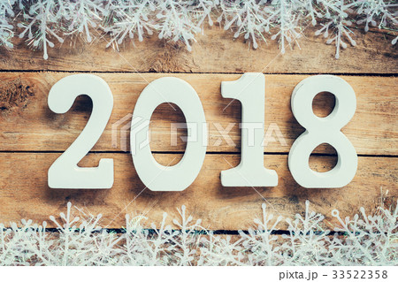 Wooden brown New Year 2018, christmas background Wooden brown New Year 2018, christmas background 33522358