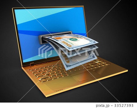 3d illustration of golden computer  3d illustration of golden computer  33527393