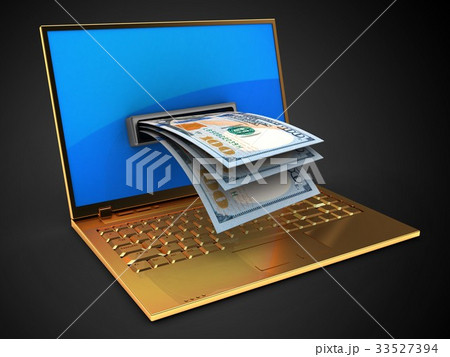 3d illustration of golden computer  3d illustration of golden computer  33527394