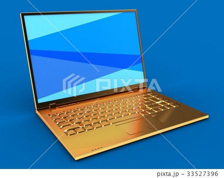 3d illustration of golden computer  3d illustration of golden computer  33527396