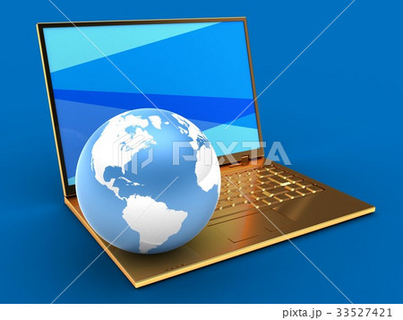 3d illustration of golden computer  3d illustration of golden computer  33527421
