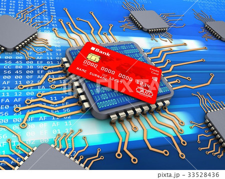 3d illustration of computer chipswith bank card 3d illustration of computer chipswith bank card 33528436