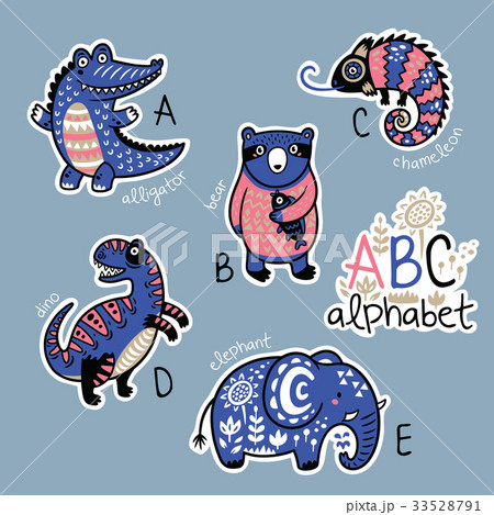 Set of cute patch badges with animals alphabet A - Set of cute patch badges with animals alphabet A - 33528791