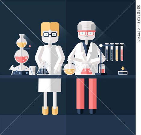 Two scientist chemists in white lab coats in a 33528980