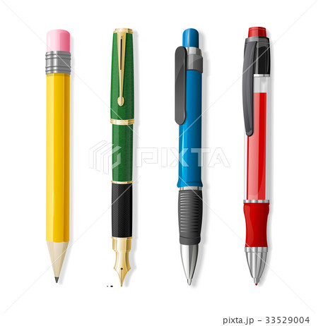 Realistic 3d Pen and Pencil Set. Vector Realistic 3d Pen and Pencil Set. Vector 33529004